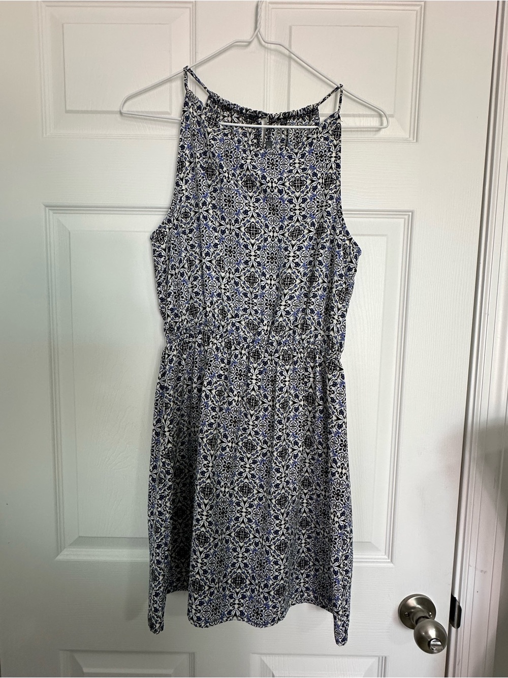 Soprano Navy and White Printed Halter Mini Dress